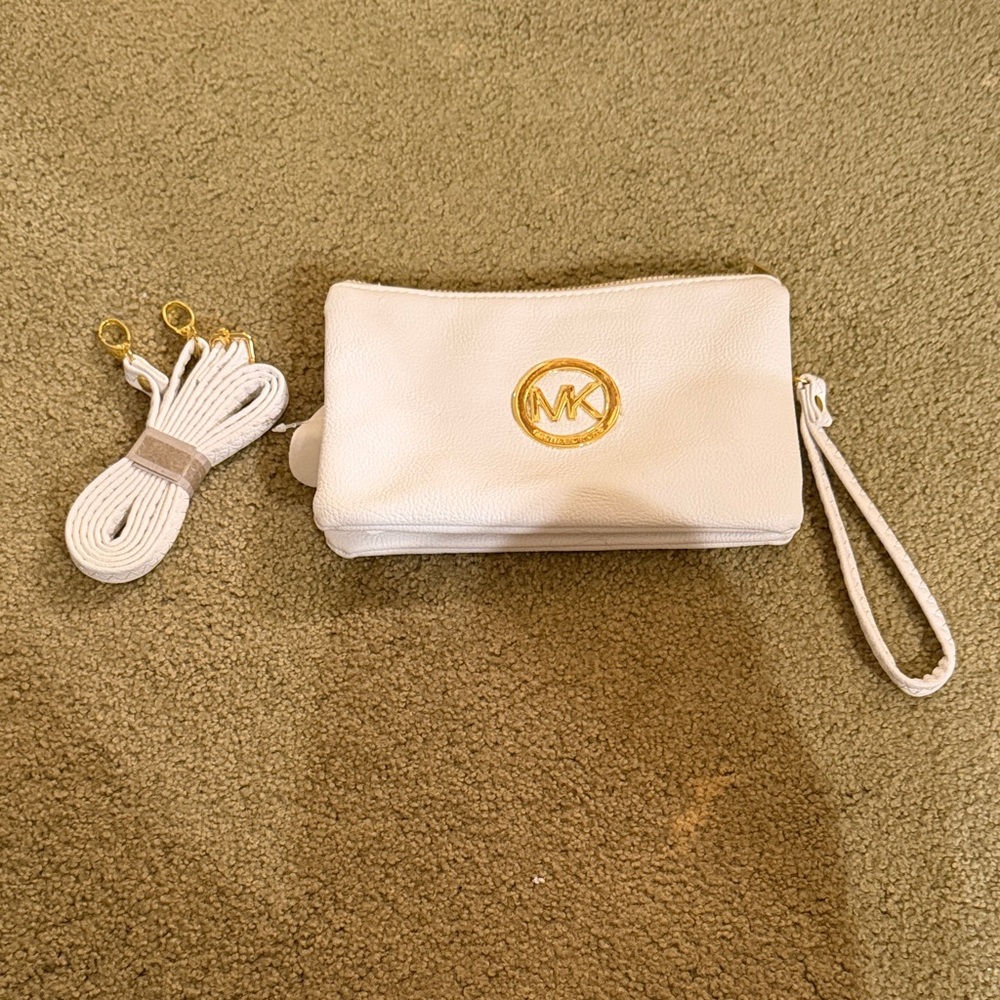Michael Kors Cream Wristlet with Gold Logo